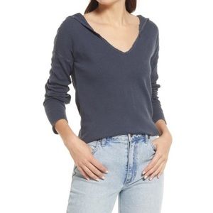 Free People Margo Outerspace Blue V-Neck Thermal Hoodie